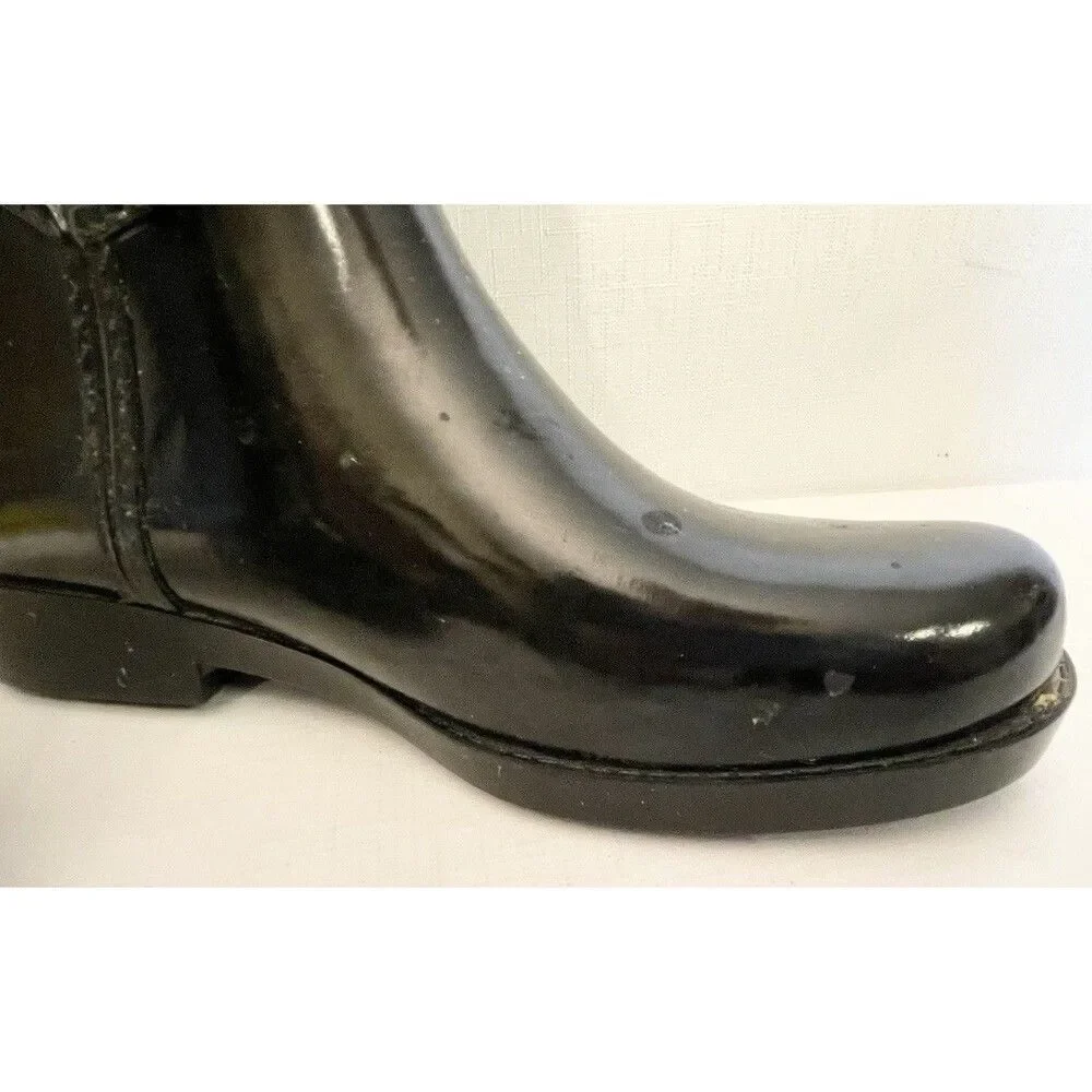 Coach Size 6 Black Signature Round Rubber Toe Lace Up Knee High Rain Boots A7431